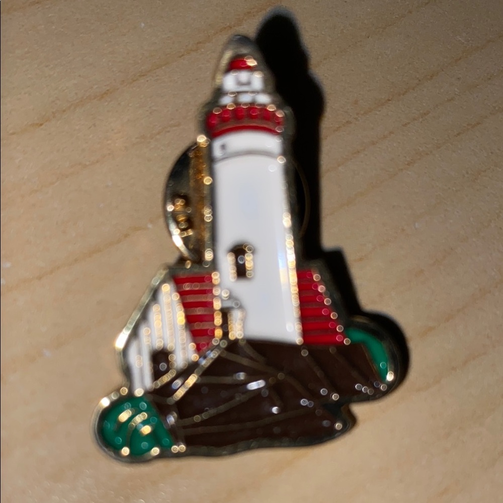Lighthouse Enamel Lapel Souvenir Pin - Red, White, Green, and Gold Metal